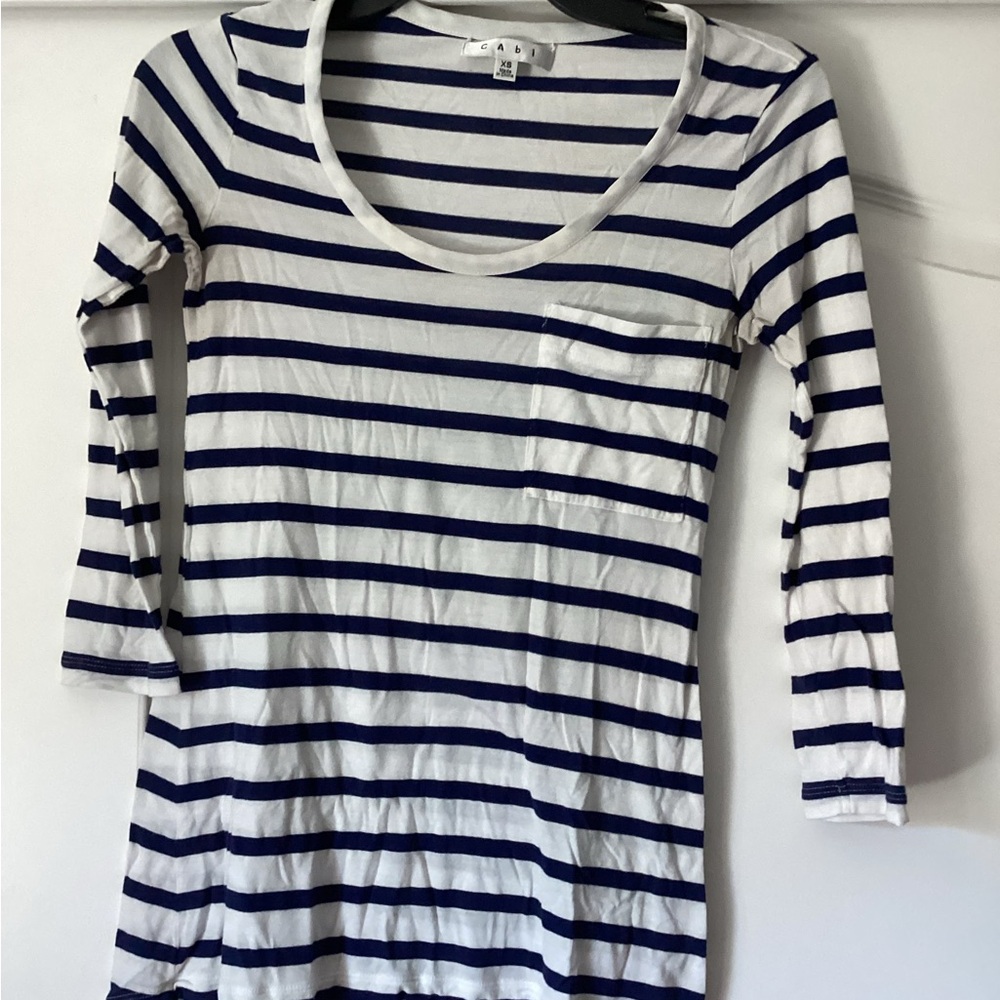 CAbi Navy and White Striped Long Sleeve Top